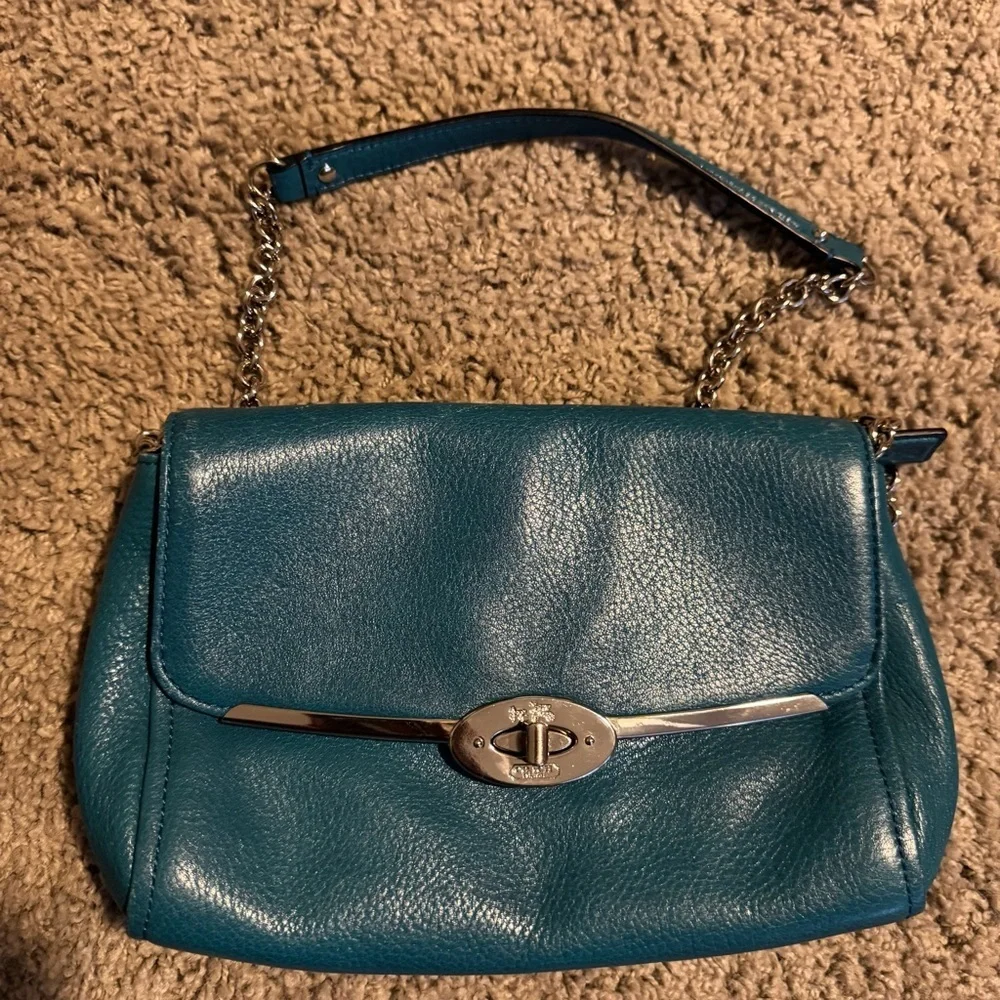 Coach Madison Teal Leather Crossbody or Shoulder Bag with Chain Strap | GUC